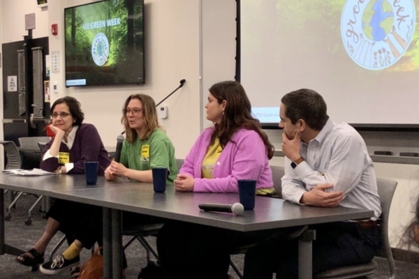 Doug Edwards, president of Exact Solar, participating in an educational panel on green careers for Hopewell Valley High School's Green Week in Pennington, New Jersey