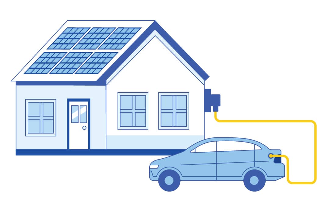 Solar Powered Electric Vehicle Charging Illustration