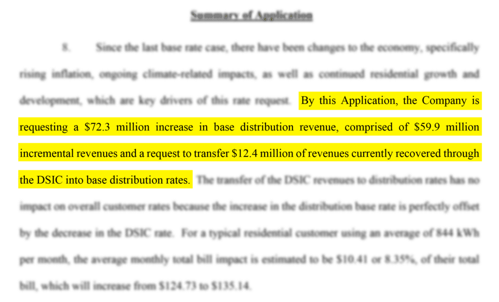 A snippet from Delmarva Power’s official application to raise rates shows that they’ve applied to raise their rates by .3 million