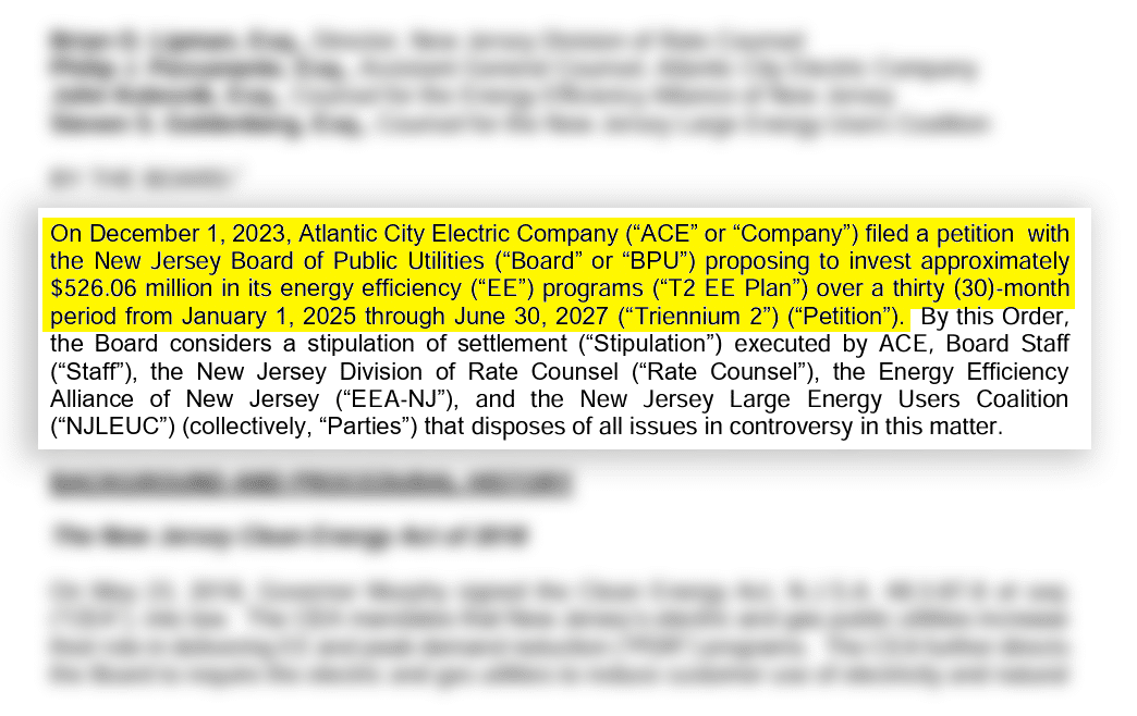 New Jersey BPU’s record of Atlantic City Electric’s rate application