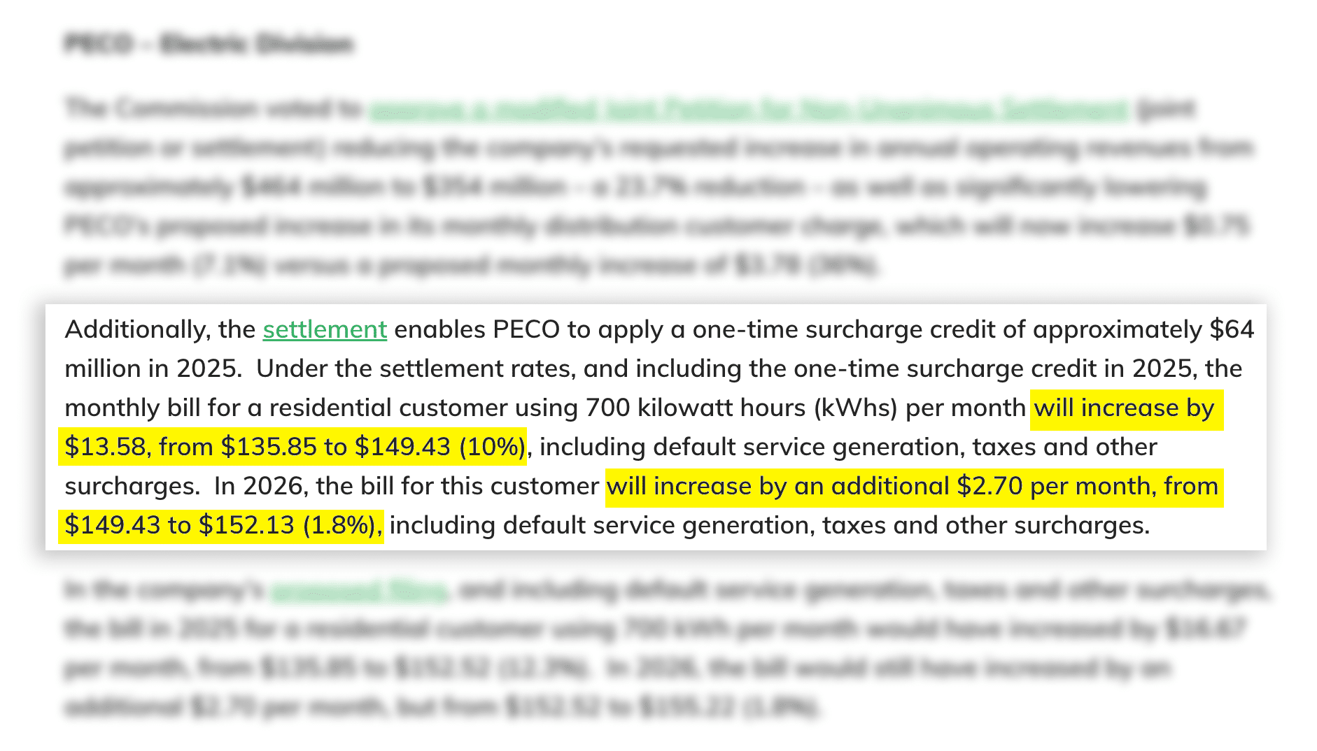 PECO’s 2026 rate increase explanation from the Pennsylvania Public Utility Commission’s press release.