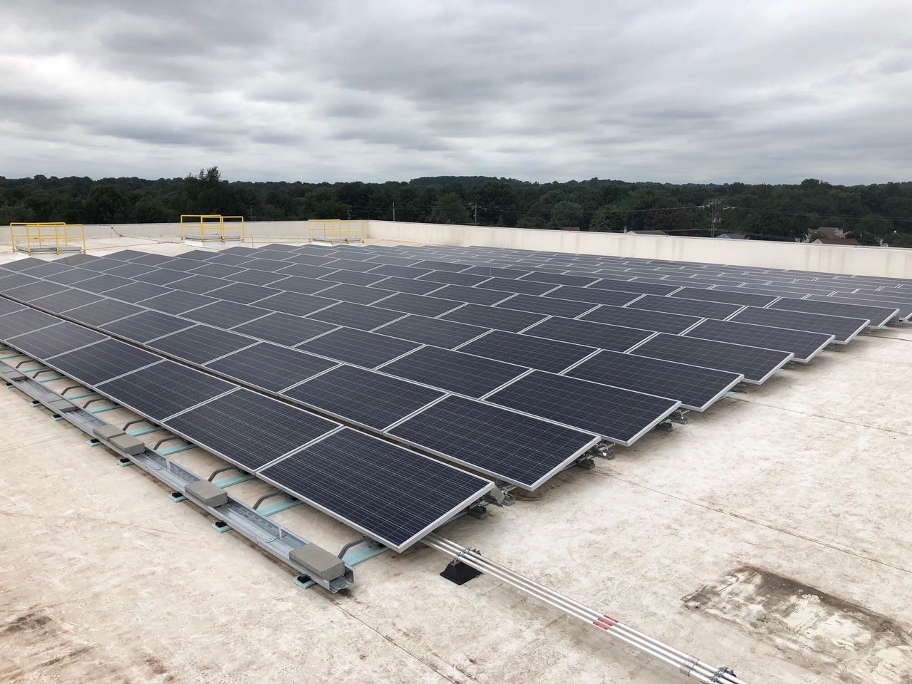 Aerial view of Holland Middle School's rooftop solar array.