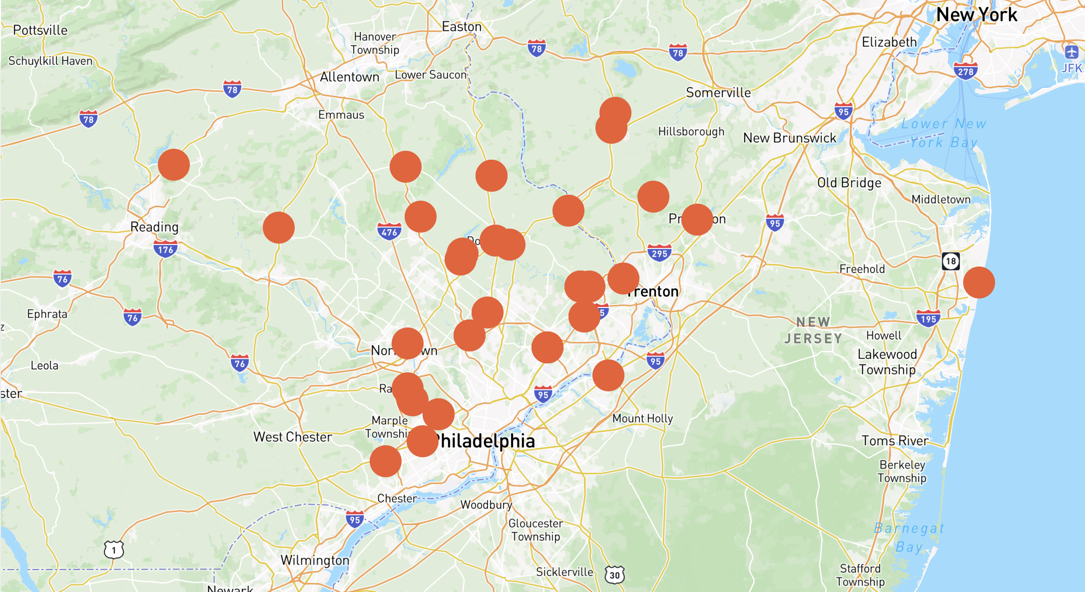 Map of Exact Solar's solar tour stops as part of the 2026 ASES National Solar Tour